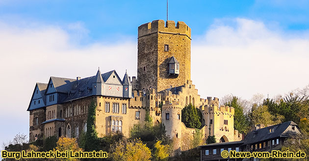 Die Burg Lahneck befindet sich oberhalb von Lahnstein an der Lahnmndung in den Rhein.